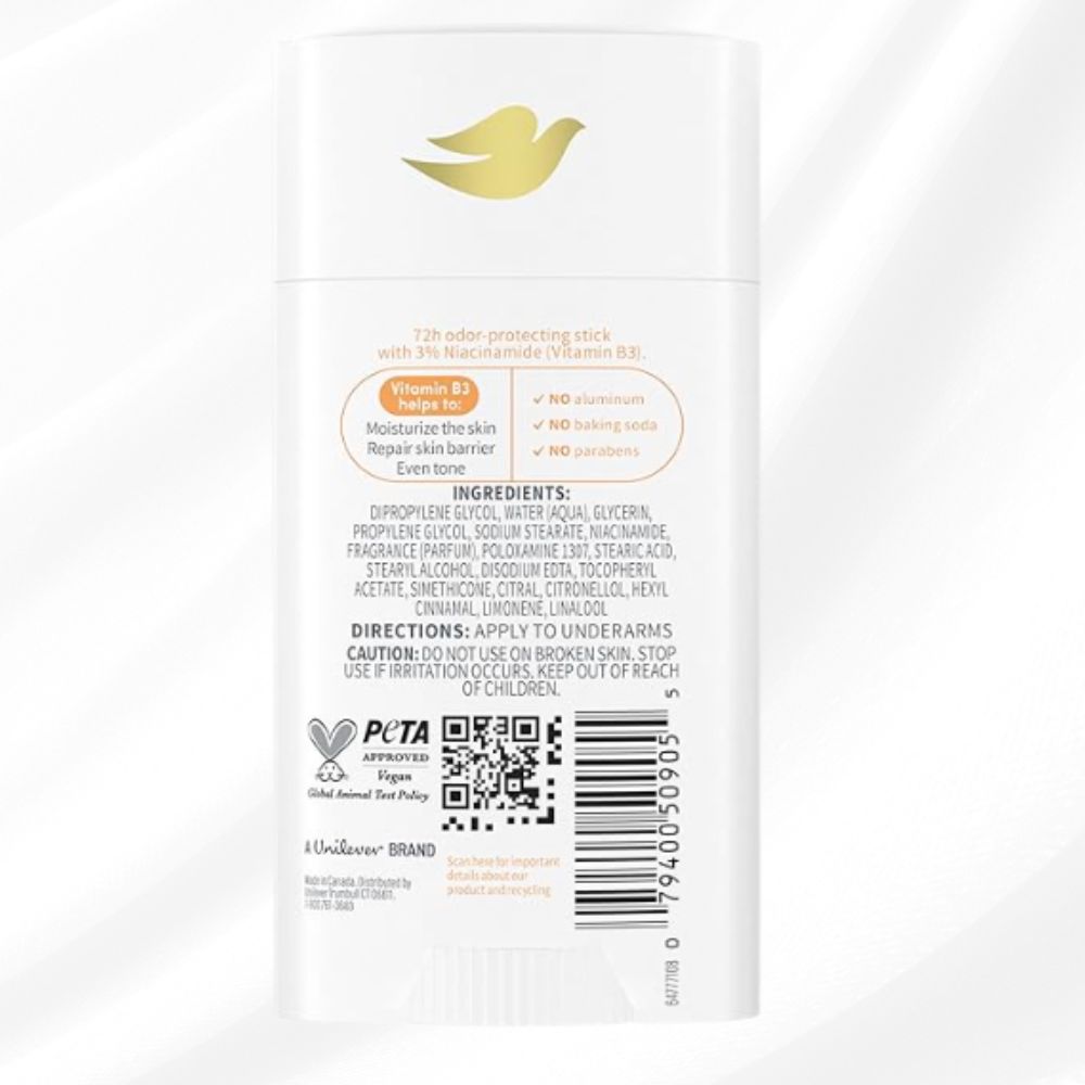 Dove VitaminCare+ Aluminum Free Deodorant Stick – 72H Odor Protection, Peaches & Shea Butter (2.6 oz)