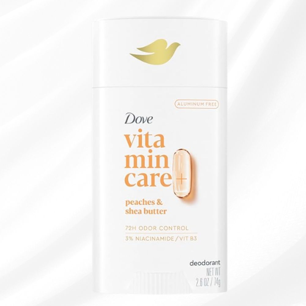 Dove VitaminCare+ Aluminum Free Deodorant Stick – 72H Odor Protection, Peaches & Shea Butter (2.6 oz)