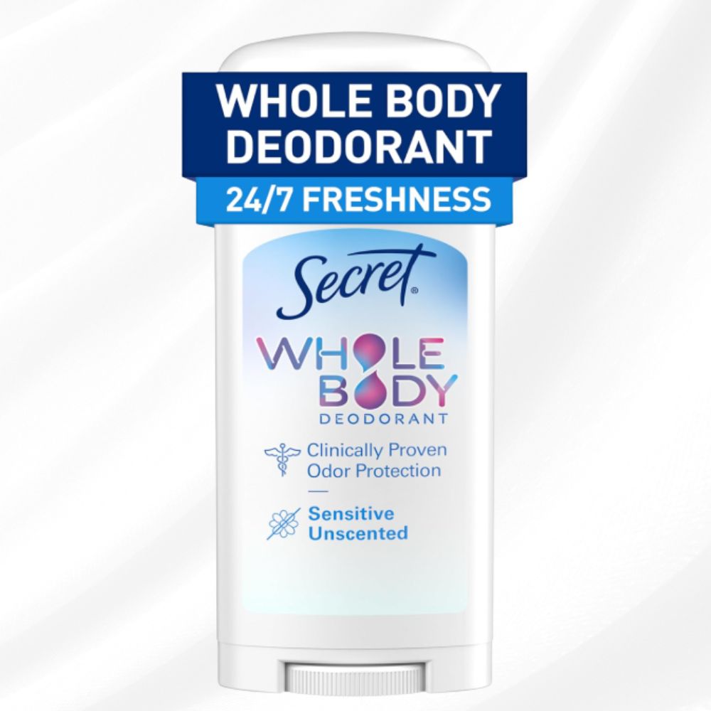 Secret Whole Body Deodorant Stick – Unscented, Aluminum Free, 72H