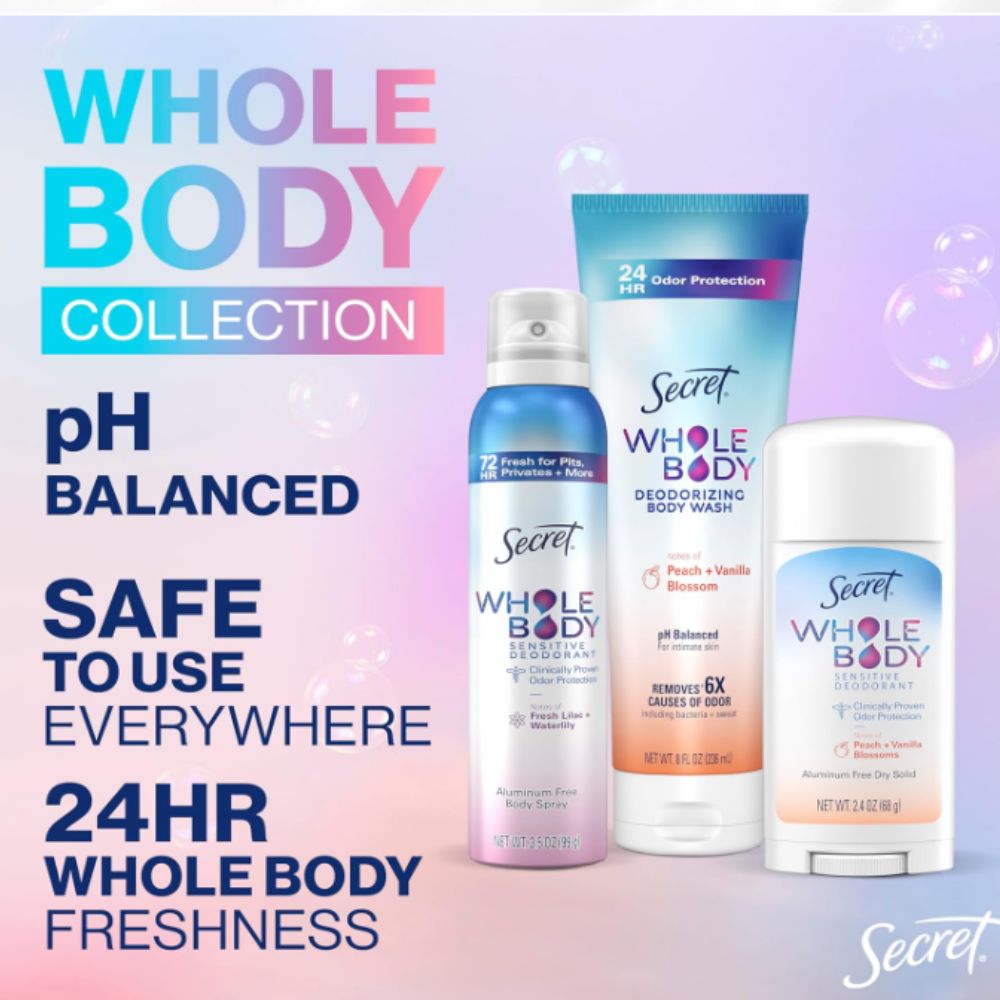 Secret Whole Body Deodorant Stick – Unscented, Aluminum Free, 72H