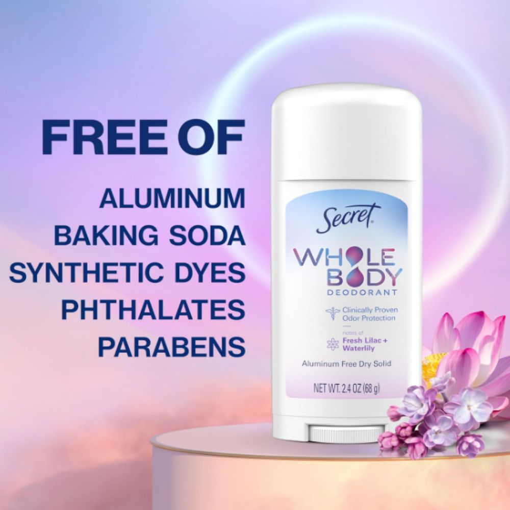 Secret Whole Body Deodorant Stick – Unscented, Aluminum Free, 72H
