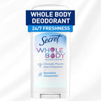 Secret Whole Body Deodorant Stick – Unscented, Aluminum Free, 72H