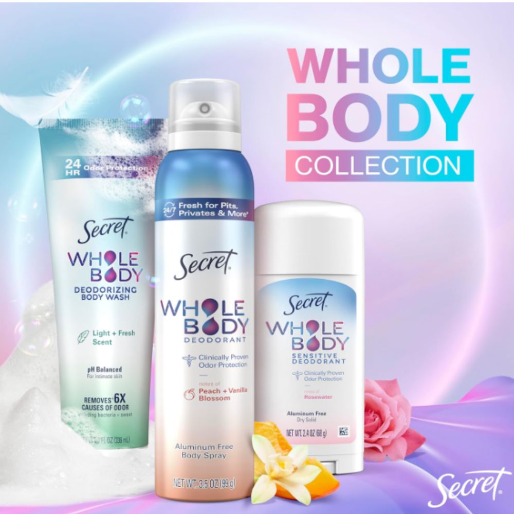 Secret Whole Body Deodorant Stick – Unscented, Aluminum Free, 72H